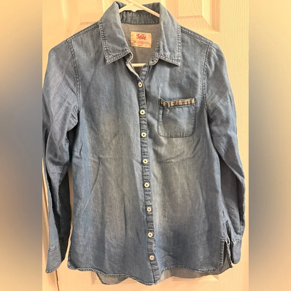 Y2K Justice Light Denim Shirt in Blue youth 16
